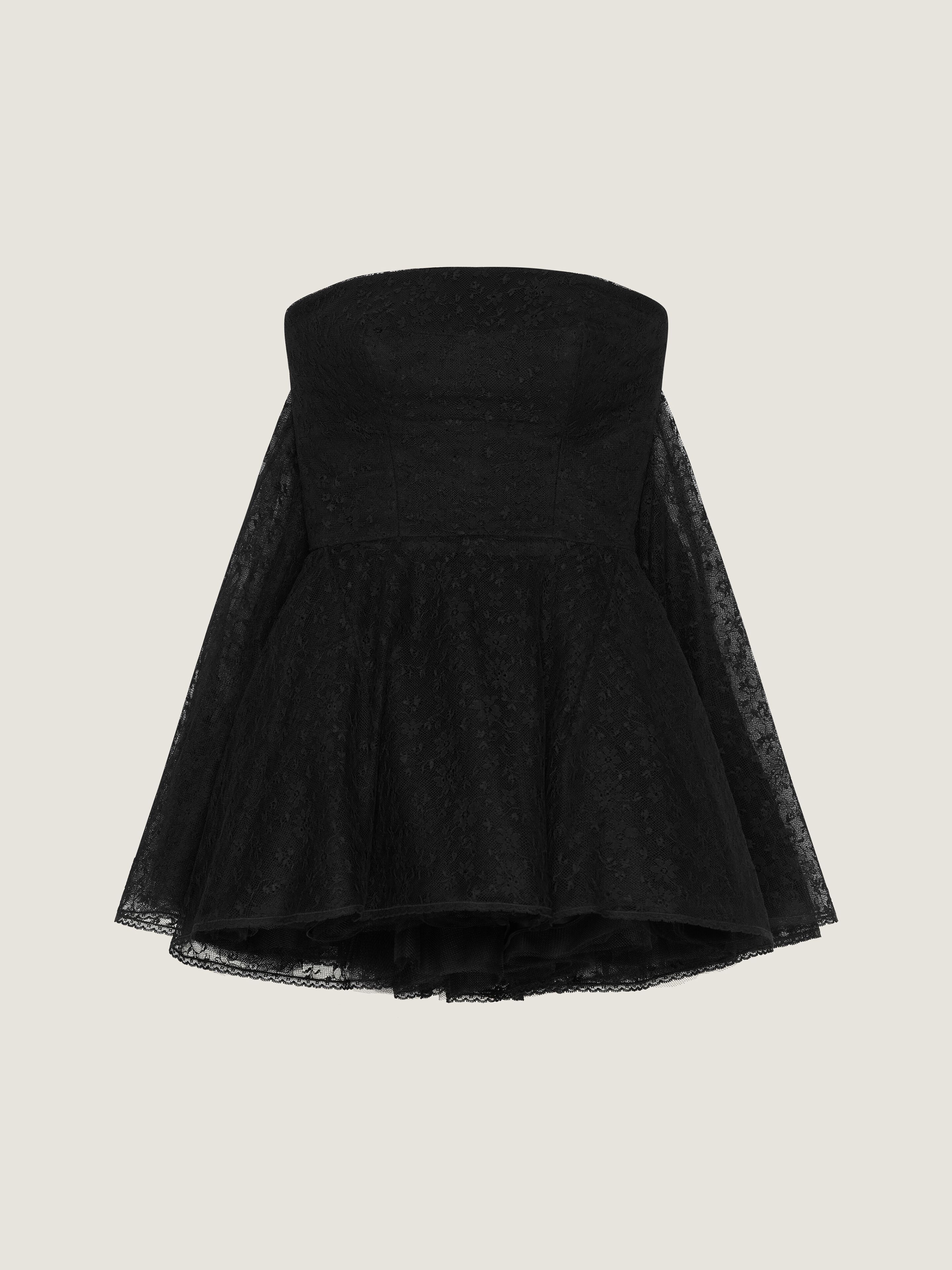 Mini bustier dress in lace with cape